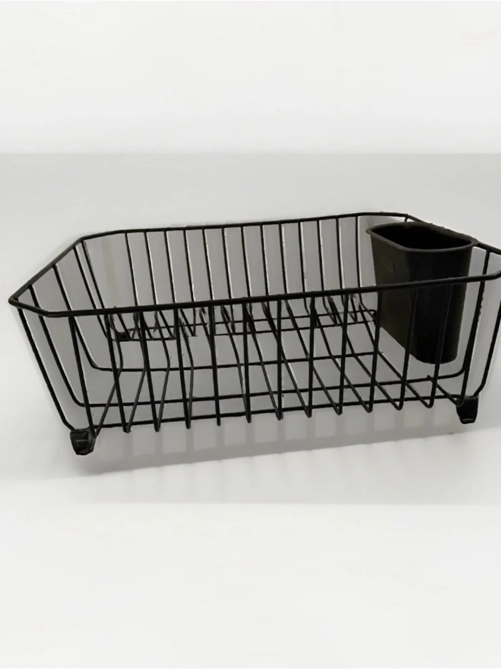 Rubbermaid Large Black Coated Wire Dish Drying Rack Drainer with Utensil Cup